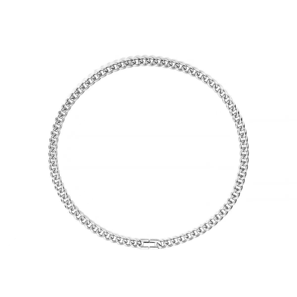 Collier Cuban Chain homme 8mm en acier inoxydable argenté brillant, style streetwear hip-hop