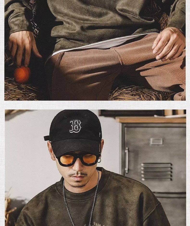 Pull vintage streetwear homme style américain oversize manches longues marron vert