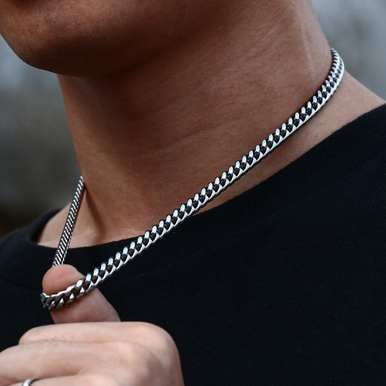 Collier Cuban Chain homme 8mm en acier inoxydable argenté brillant, style streetwear hip-hop