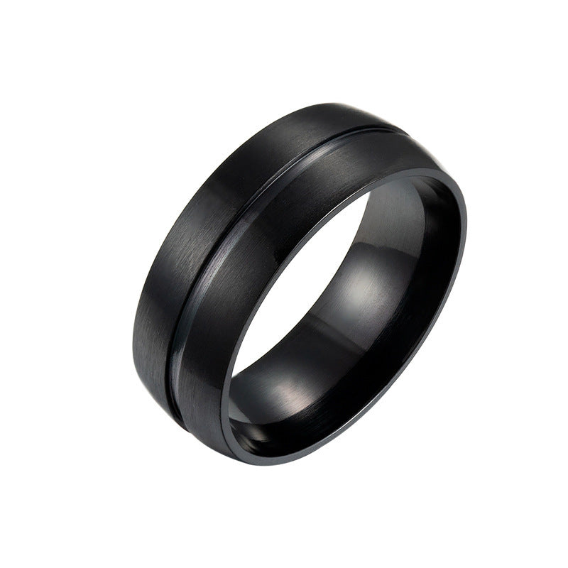 Bague homme noire en acier inoxydable avec design géométrique minimaliste, style streetwear urbain