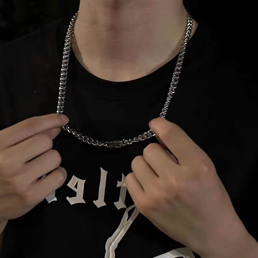 Collier Cuban Chain homme 8mm en acier inoxydable argenté brillant, style streetwear hip-hop