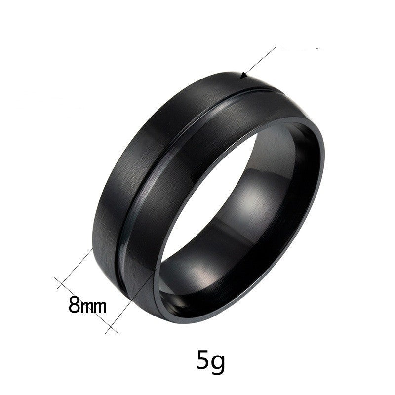 Bague homme noire en acier inoxydable avec design géométrique minimaliste, style streetwear urbain