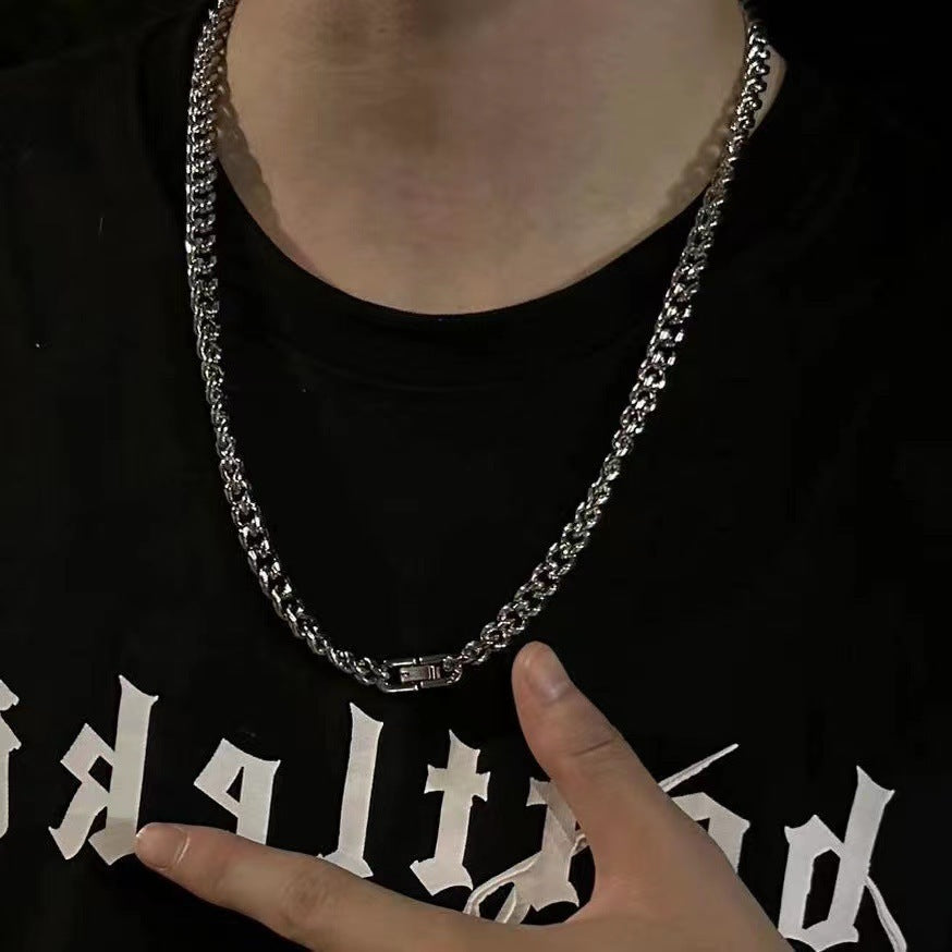 Collier Cuban Chain homme 8mm en acier inoxydable argenté brillant, style streetwear hip-hop