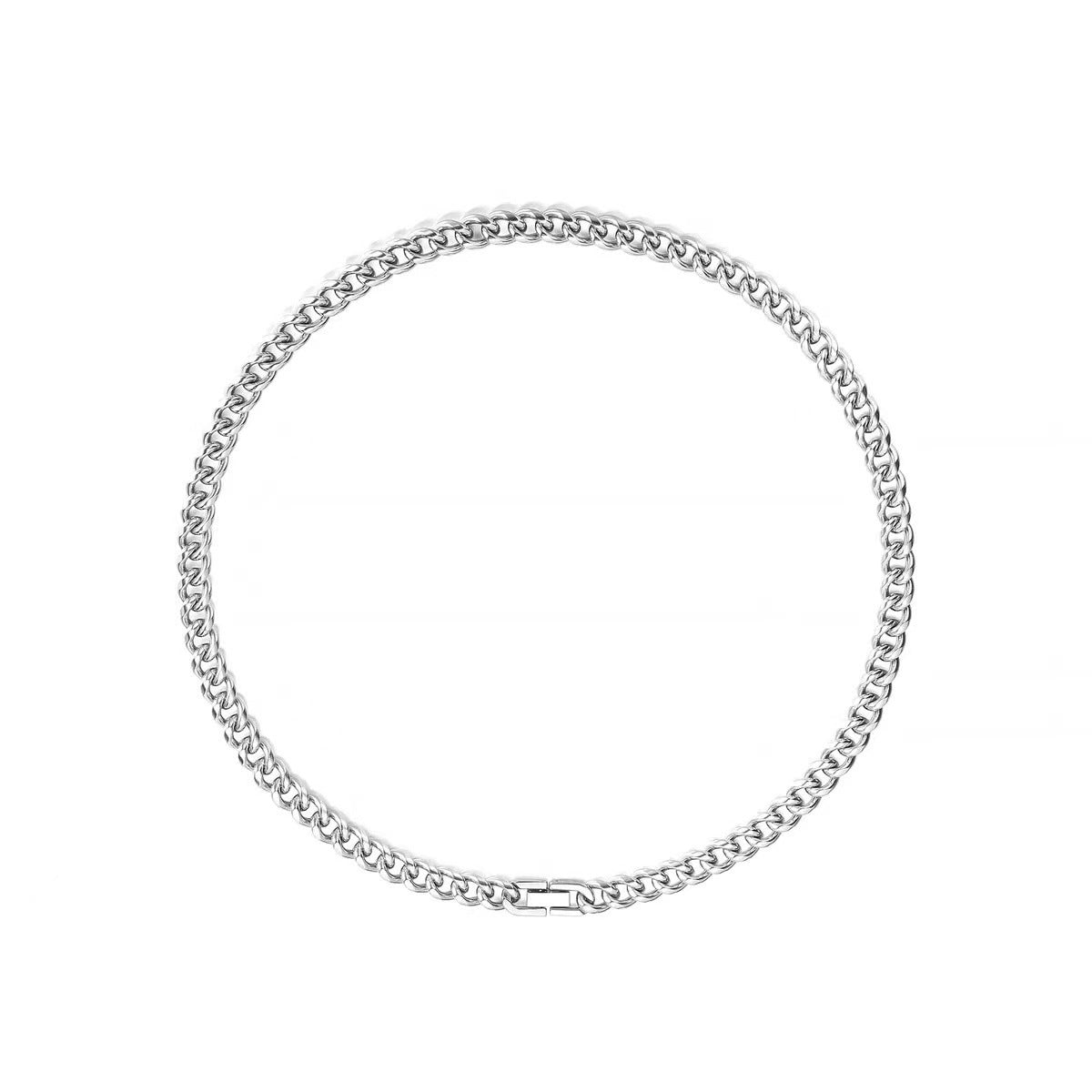 Collier Cuban Chain homme 8mm en acier inoxydable argenté brillant, style streetwear hip-hop